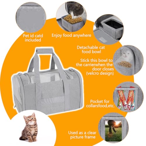 Qpets Cat Carrier Bag, Breathable Mesh Pet Carrier Multifunctional Folding Pet Carrier with Food Box Travel Pet Carrier with Handle & Shoulder Strap, for Small Medium Sized Cat Puppy Qpets Cat Carrier Bag, Breathable Mesh Pet Carrier Multifunctional Folding Pet Carrier with Food Box Travel Pet Carrier with Handle & Shoulder Strap, for Small Medium Sized Cat Puppy